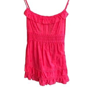 Juicy Couture Vintage Magenta Ruffle Top – Eyelet, Spaghetti Strap, Size 4